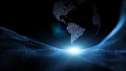 Wall Mural - futuristic 3d earth planet with artificial planet landscape and shining star light. illustration.