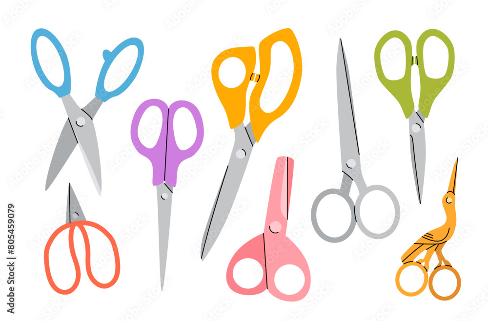 Set of open and closed scissors. Equipment for sewing, cutting ...