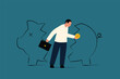 Bankruptcy and Financial Distress, Broken Piggy Bank and Empty Wallet. Vector Business Illustration