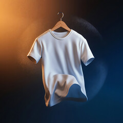 Wall Mural - Blank White T-Shirt Mock-up on wooden hanger, front and rear side view. 3D Rendering.