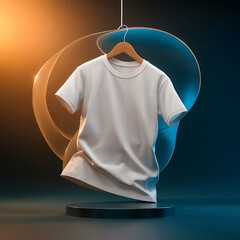 Wall Mural - Blank White T-Shirt Mock-up on wooden hanger, front and rear side view. 3D Rendering.