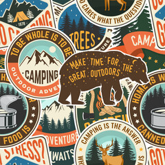 Wall Mural - summer camp seamless pattern or background. vector. fabric, textile, wallaper.