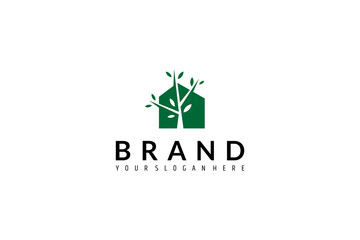 Wall Mural - green house logo with tree in flat design style