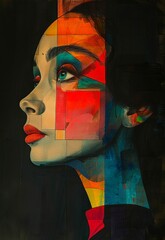 Wall Mural - A painting of a woman with colorful squares.