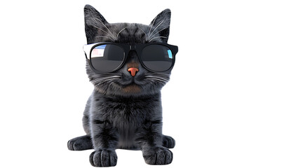 Poster - Cartoon cat character wearing funny sunglasses on transparent background PNG
