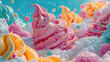 Dreamy background with colorful sweets,  joyful occasion concept, generative ai