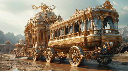 Witness the magnificence of royal chariots, embellished with elaborate carvings and golden accents, as they are filmed in breathtaking detail by an HD camera when you travel back in time to 2000 years