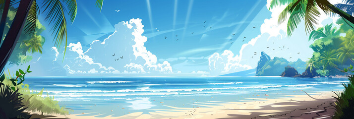 ilustration tropical island in the ocean for background