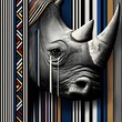 A rhino with a tear in its eye is shown in a black