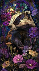 Wall Mural - A bear is standing in a field of flowers