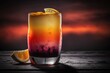 Tequila Sunrise cocktail. Alcohol drink is decorated with slice of orange.