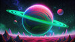 neon planet in the galaxy retro illustration