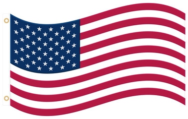 Sticker - Waving American USA Flag With real proportions and Colors. Embroidered Stars, Sewn Stripes and Brass Grommets. Vector illustration