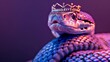 The portrait features a closeup halfbody of a charismatic venomous snake in a regal crown