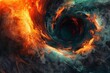 cosmic cataclysm abstract spiral galaxy with a gaping hole dark orange and teal digital art