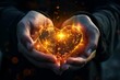glowing human heart held in gentle hands compassion and love concept illustration