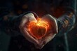 glowing human heart held in gentle hands compassion and love concept illustration