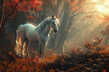 majestic unicorn standing in enchanted fairytale landscape fantasy digital painting
