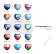 Oceania Countries Flags 3D Heart Vector Glossy Icons Set Isolate On White. Oceanian Official National Flags Bright Vivid Colour Bulging Convex Heart Shaped Buttons Design Elements Collection