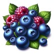 Blueberries and raspberries arranged in a bunch, vibrant and fresh