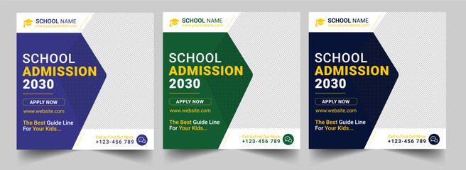 School Admission social media post, Back to school admission social media post, promotional discount banner template design. Back to School admission by social media Instagram discount flyers