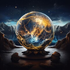 Poster - Magical crystal ball with mountain landscape