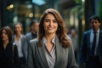 Smiling businesswoman in city