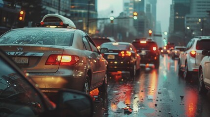 Aufkleber - A car accident scene on a congested urban street, emphasizing the importance of defensive driving and road safety awareness.