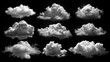 set of white cloud 6 isolated on black background