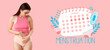 Young woman having menstrual cramps on pink background