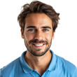 © Irfan Hameed - Close up portrait of young smiling handsome man in blue polo shirt on isolated transparent background
