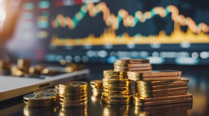 Poster - A financial expert delivering a presentation on the benefits of investing in gold ETFs and mutual funds, diversifying investment portfolios.