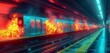 In an underground subway, an electrical fault causes a fire on the track, leading to an evacuation,  illustration stlye
