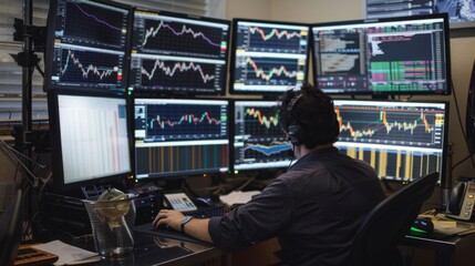 Leinwandbilder - A professional trader monitoring gold price movements on multiple screens, leveraging technical analysis for profitable trading strategies.