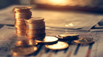 Poster - A stack of gold coins and financial documents on a desk, illustrating the integration of precious metals into comprehensive financial plans.