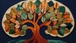 A stylized, low poly tree with branches that twist in circular patterns, embroidered 