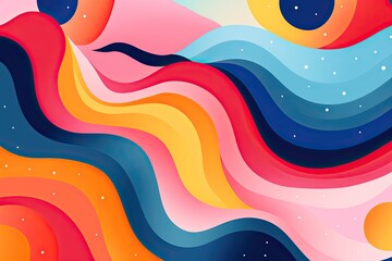 Wall Mural - Abstract design with flowing layers in red, blue, orange, and dark blue colors creating a wavy and textured appearance.