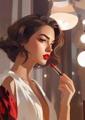 Wall Mural -  Beautiful lady with lipstick