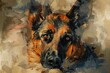Realistic painting of a loyal German Shepherd dog. Ideal for pet lovers and animal enthusiasts