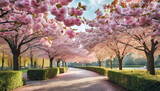 Fototapeta  - Sakura (prunus serrulata ) blossoming in a park