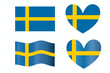 Flag of Sweden isolated elements set flag standard waving flying heart shape for Sweden National festival day decoration vector illustration.  
