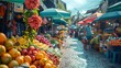 Vibrant street market exploration in Southeast Asia, local culture and colors, traveler interaction, YouTube thumbnail