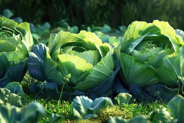 Sticker - A group of cabbage plants in a lush green field. Suitable for agriculture concepts