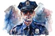 A realistic watercolor painting of a police officer. Perfect for law enforcement themed designs