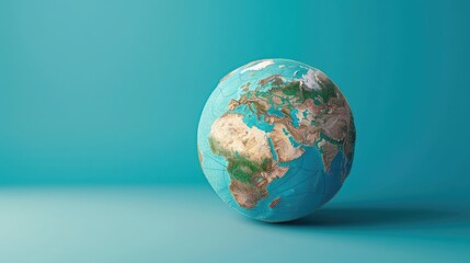 Wall Mural - 3D render of globe adorned with world map, set against blue background, offering stunning aerial perspective of Earth's surface an ideal icon design for social media platforms