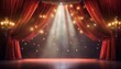 © Pauline - magical lighting theater stage with red curtains spotlight and festive background copy space banner or poster