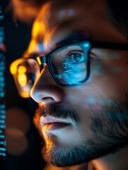 close-up portrait of a man engrossed in computer work