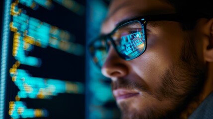 close-up portrait of a man engrossed in computer work