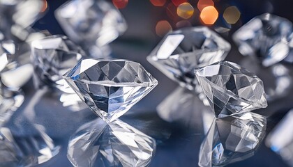 brilliant cut diamonds sparkle intensely scattered on a reflective surface with a soft focus on the background highlighting the gem s exquisite facets and clarity