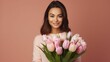 © we360designs - Woman Holding Bouquet of Pink and White Tulips